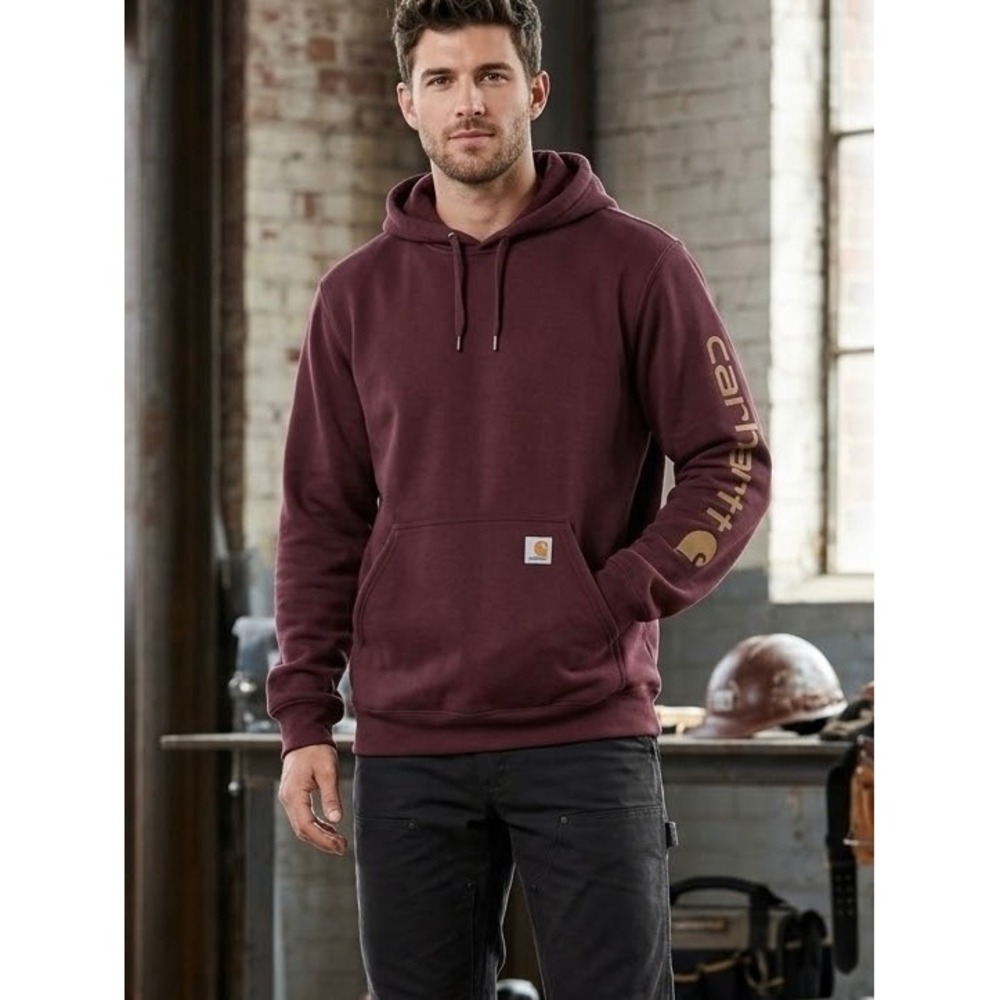 Carhartt Mens Loose Fit Midweight Logo Sleeve Hoodie Port Burgundy TS0288-M L